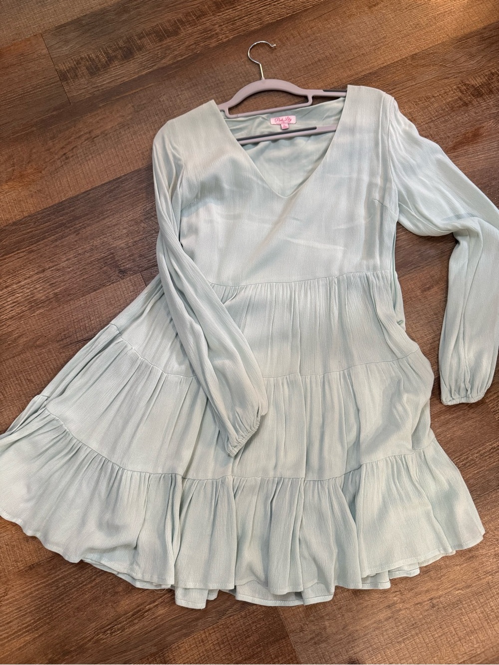 Pink Lily Mint Green Tiered V-Neck Long Sleece Dress